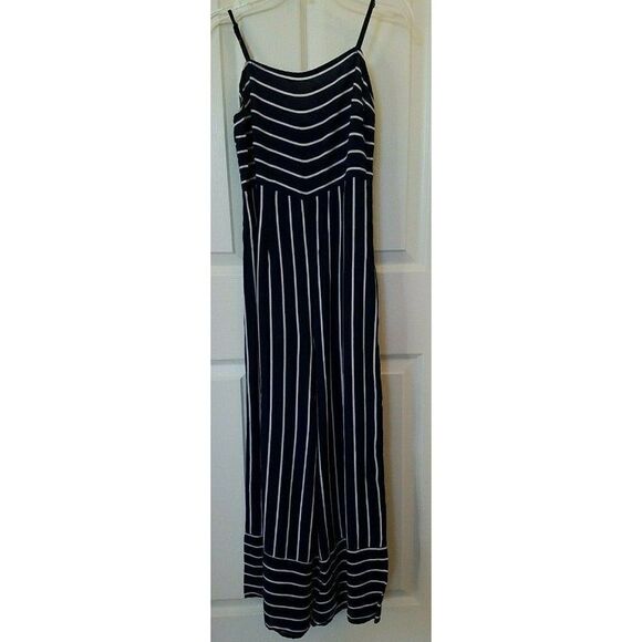 Forever 21 Jumpsuit Striped Navy Blue White Wide Leg Cropped Juniors Small - Picture 1 of 5